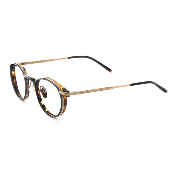 Masunaga x Kenzo Takada - Anemone - #35 - Navy / Tortoise / Antique Gold - Round Eyeglasses - Japanese Titanium