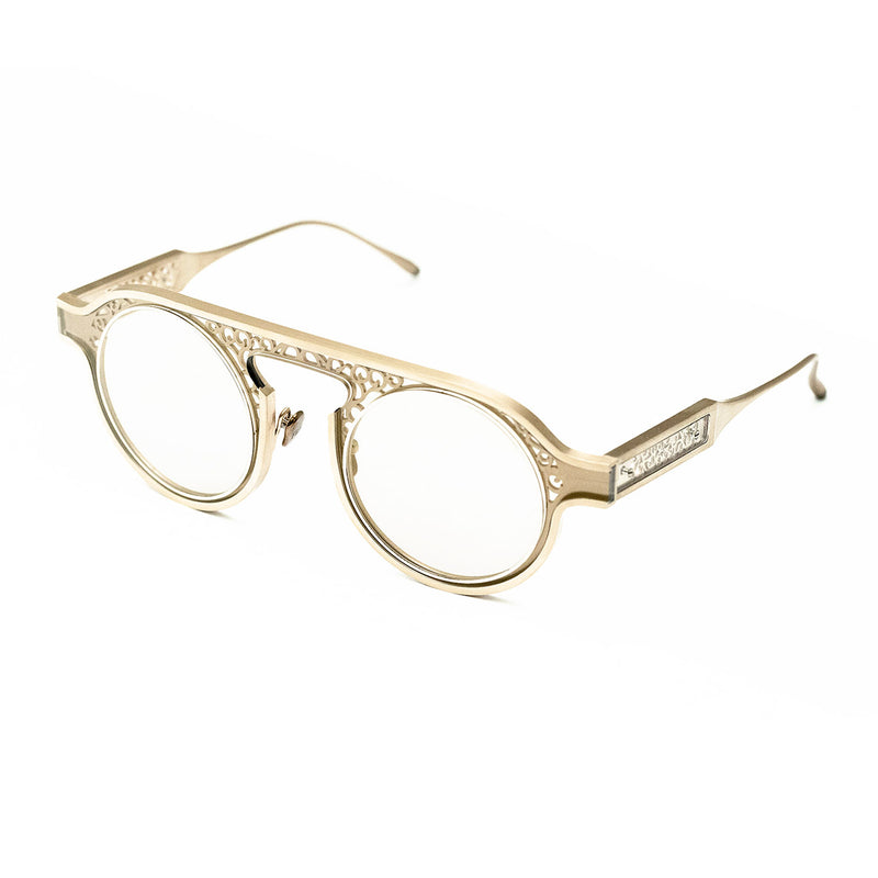 Masunaga - Kenzo Takada - Genji - 24 - Brushed Gold - Gold-Mirror Light Grey Tinted Lenses - Round - Titanium - Sunglasses
