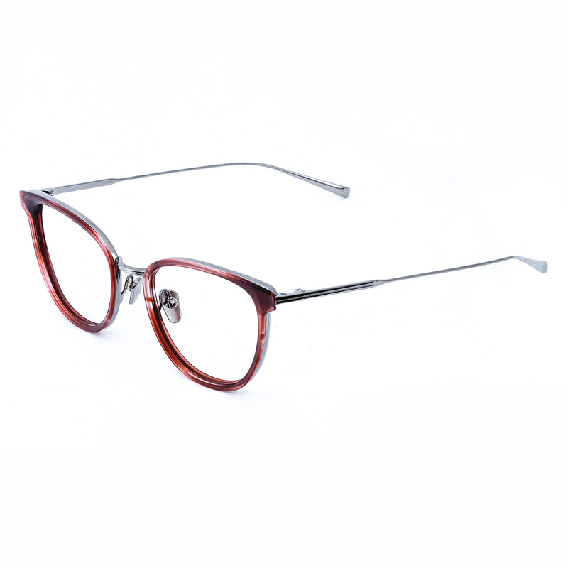 Masunaga - Audrey - 37 - Red / Silver - Titanium - Cateye - Eyeglasses - Metal