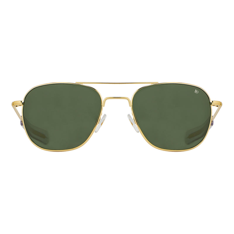 American Optical - Original Pilot - Gold - 55 - Bayonet Temple - Green Glass Lenses - Aviator - Navigator - Sunglasses