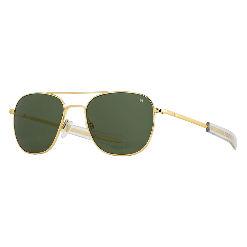 American Optical - Original Pilot - Gold - 55 - Bayonet Temple - Green Glass Lenses - Aviator - Navigator - Sunglasses