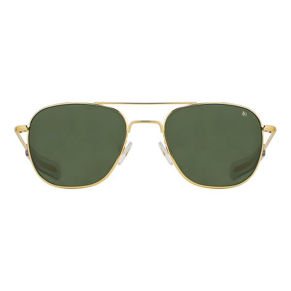 American Optical - Original Pilot - Gold - 57 - Bayonet Temple - Green Glass Lenses - Aviator - Navigator - Sunglasses