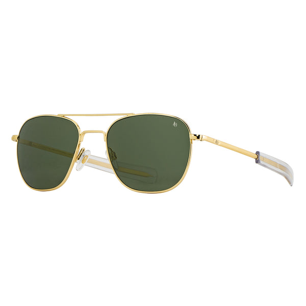 American Optical - Original Pilot - Gold - 57 - Bayonet Temple - Green Glass Lenses - Aviator - Navigator - Sunglasses